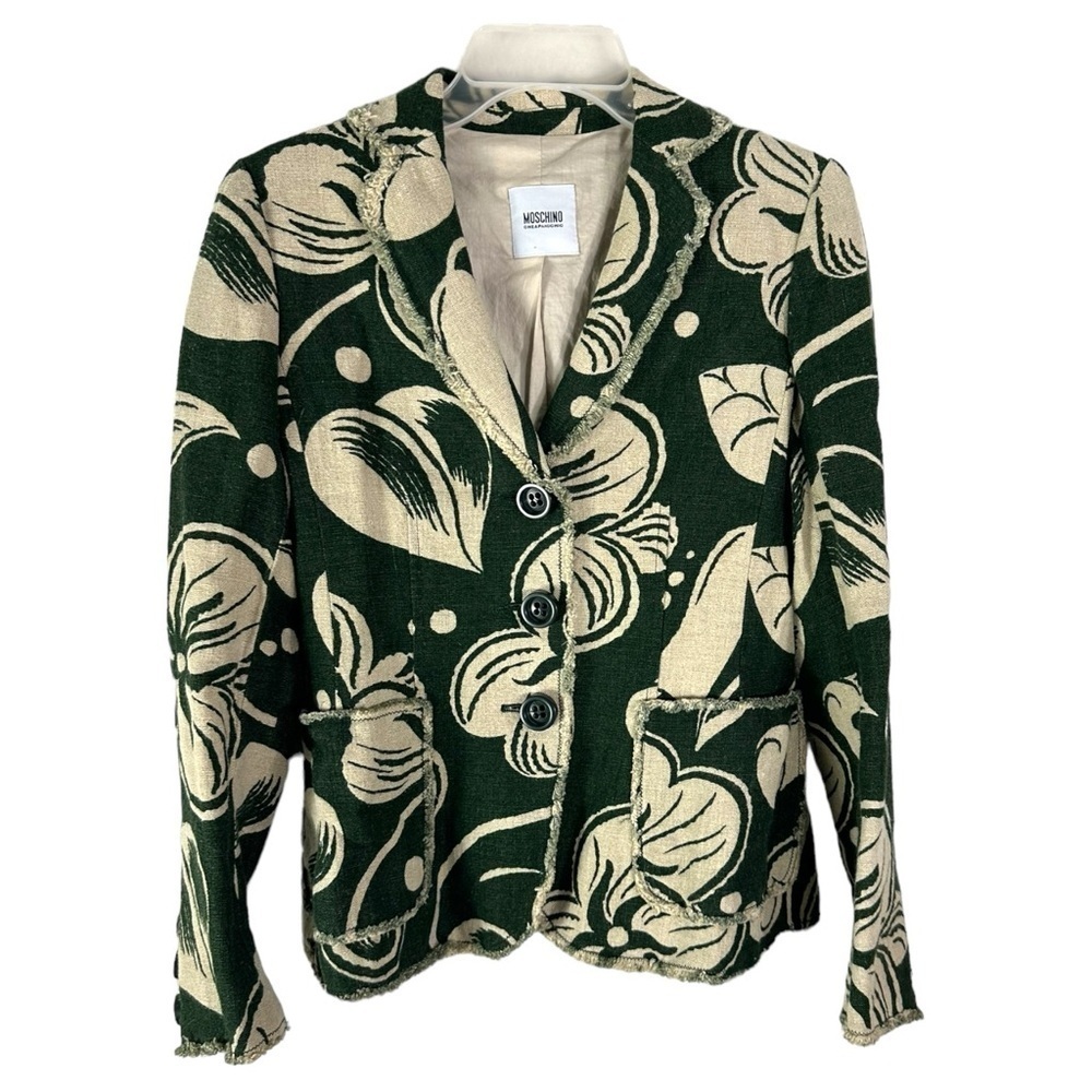 Moschino Cheap and Chic Blazer Green Floral Print Linen Size 6